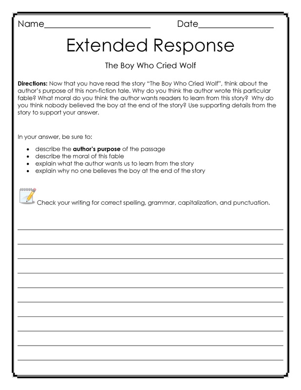 Extended Response: The Boy Who Cried Wolf - The Teacher Treasury