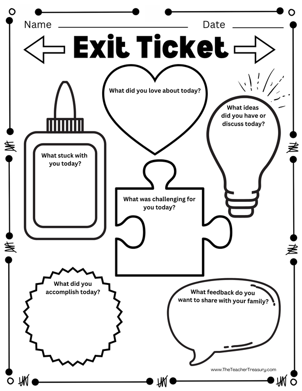 Exit Ticket End of the Day Reflections Worksheet