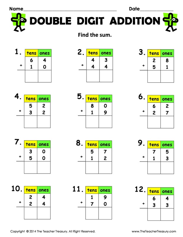 Double Digit Addition (without regrouping) - The Teacher Treasury