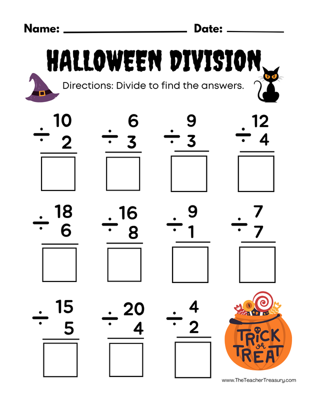 Halloween themed division worksheet