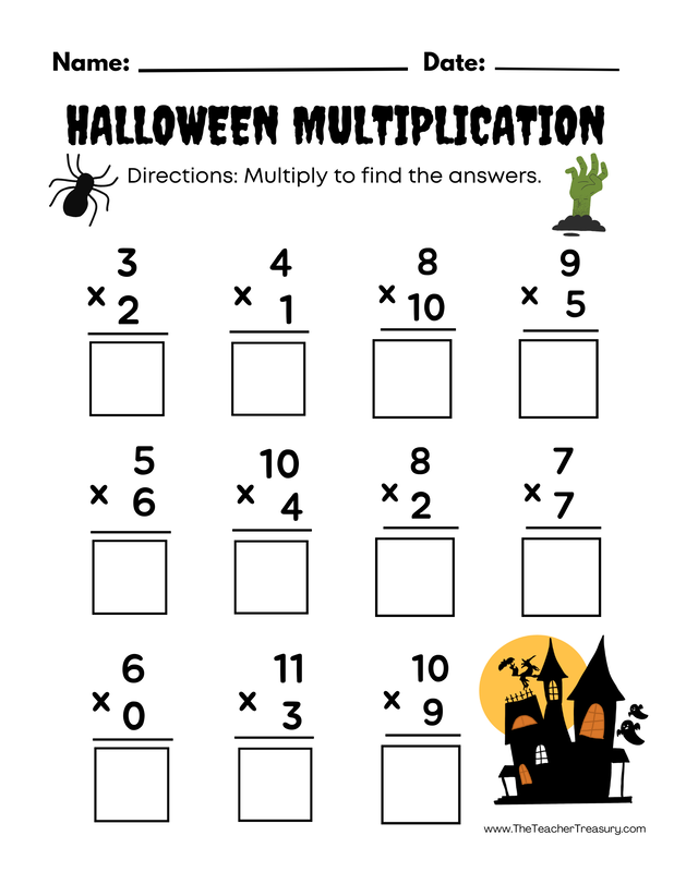 Halloween themed multiplication worksheet